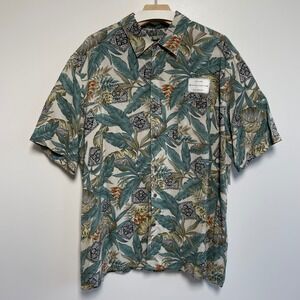 Campia Mens Tropical Leaf Print Sport Shirt XL Rayon‎ Button Down Aloha